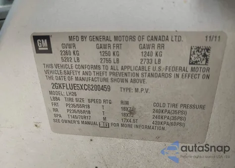 2012 GMC Terrain Slt-1 from USA, damaged, VIN 2GKFLUE5XC6200459